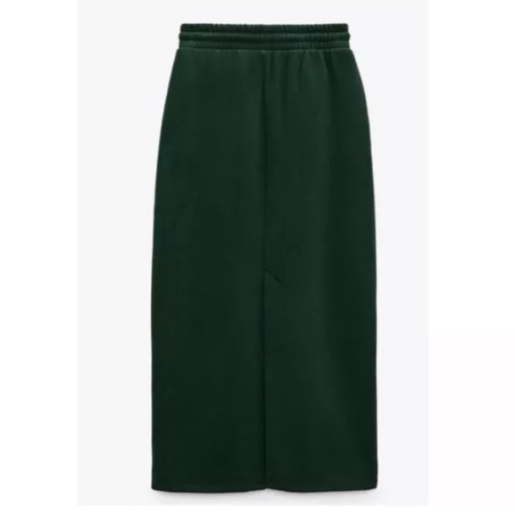 Zara Plush Midi Skirt Green Drawstring Pockets Women’s Size S New 1660/820 - Picture 3 of 11